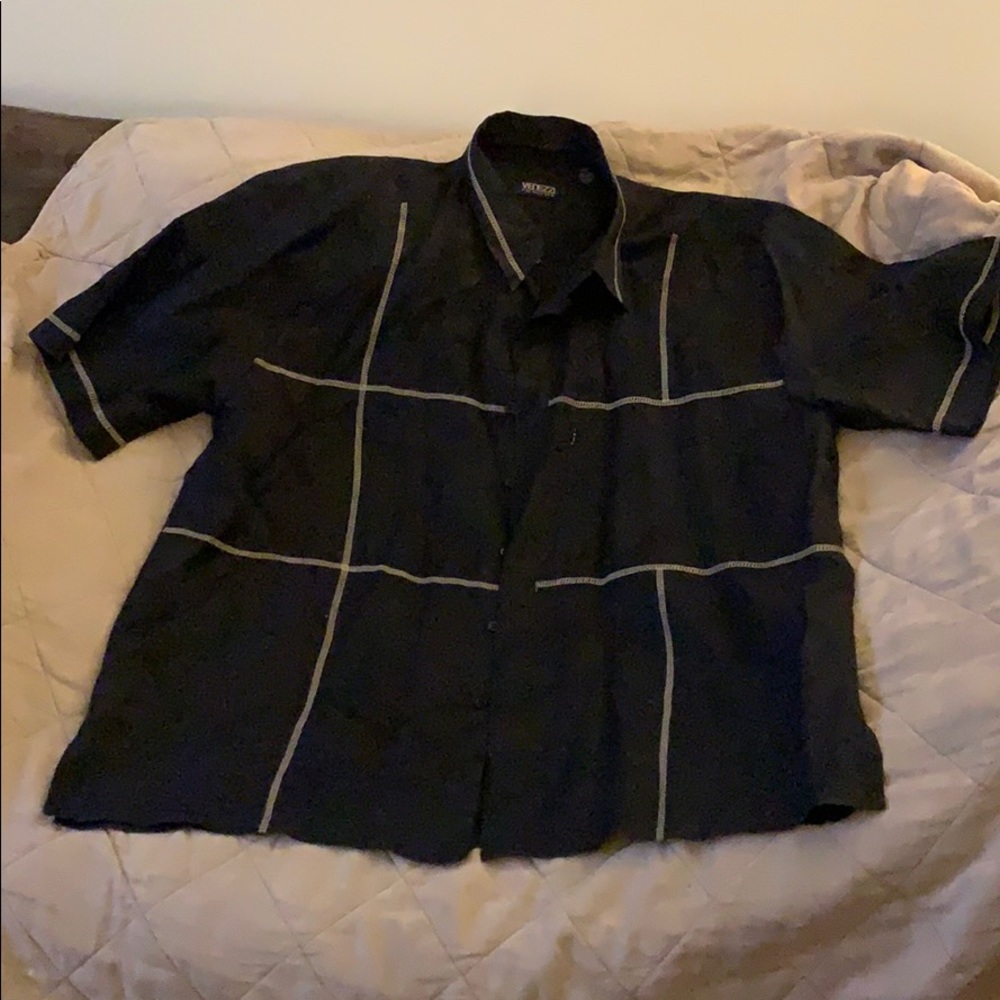 Men’s 100% linen black with tan  shirt